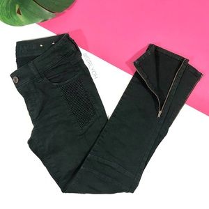 American Eagle Super Stretch Dark Green Moto Zipper Jegging Ankle Jeans